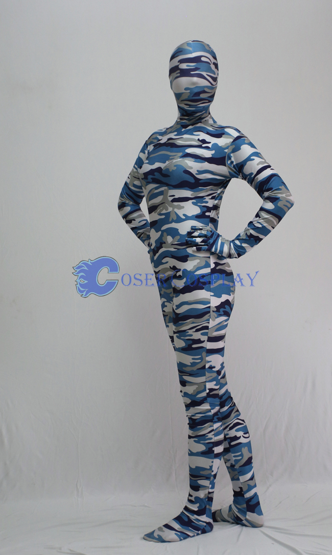 White Grey Blue Camouflage Full Body Suit